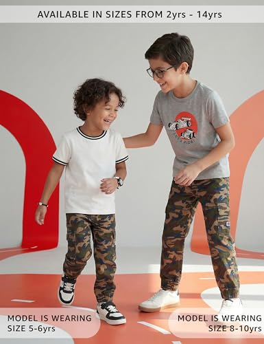 Image of Amazon Brand - Symbol Boy's Cotton Cargo Jogger | Elasticated Waistband and Cuff | Stretchable | Age 2-14 Years