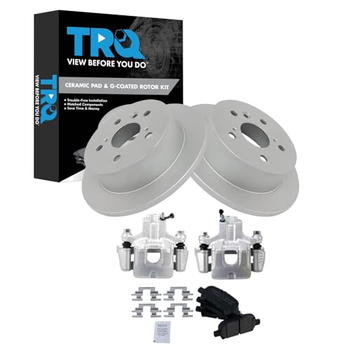 Image of TRQ Rear Brake Pad and Rotor Set Ceramic G Coated Rotors Calipers Compatible with 2005 Toyota Avalon