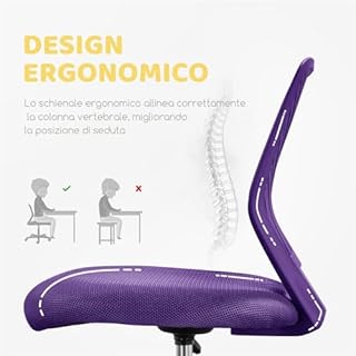 Yaheetech Sedia Ufficio Scrivania Girevole a Rotelle Ergonomica Portata 136 kg Senza Braccioli in Rete Traspirante Altezza Regolabile Viola