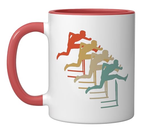 Taza de cerámica estilo retro 11 onzas rojo y blanco miniatura 1
