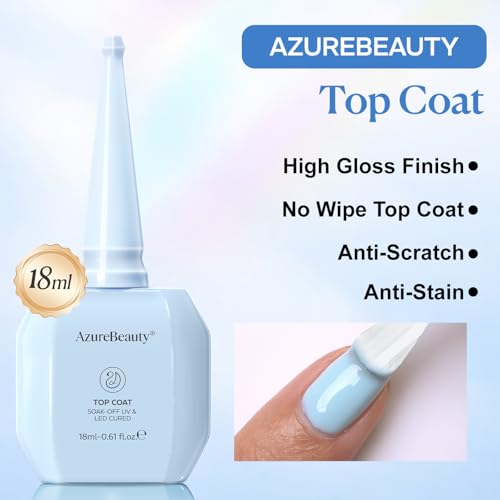 Image of AZUREBEAUTY 18ml Gel Top Coat No Wipe High Gloss | Clear Top Coat Gel Nail Polish Long Lasting Shine Finish Soak Off UV LED Nail Lamp for Manicure