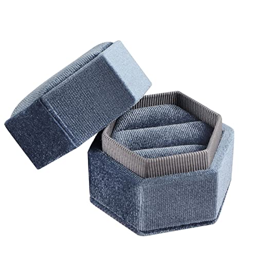 Caja de anillo de terciopelo azul Caja de regalo clásica de un solo anillo para novia o pareja, Caja organizadora de joyas para pendientes para propuesta Caja de regalo de boda de compromiso Cover