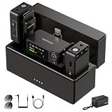 NEEWER CM36 Micrófono Lavalier inalámbrico con Funda de Carga, Control de aplicación, cancelación de Ruido IA, 48 KHz/24 bits, 85 dB SNR, batería de 54 Horas, Alcance de 328 pies, Mini micrófono Lav
