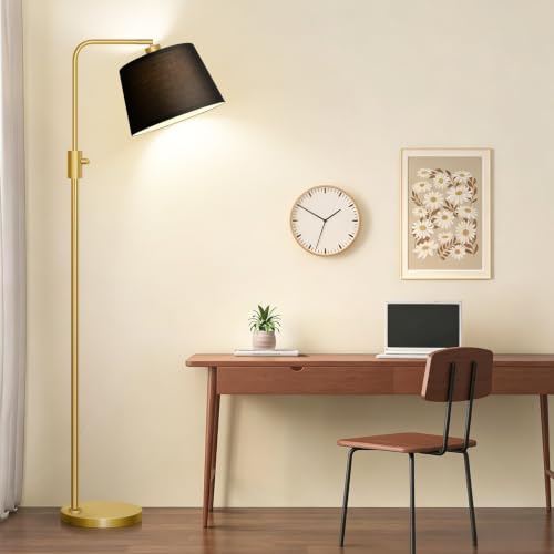 Image of Nintiue Dimmable Gold Floor Lamp, 1000 LM LED Edison Bulb Included, Arc Floor Lamps for Living Room with Black Shade, Modern Standing Lamp Tall Lamps for Living Room Bedroom