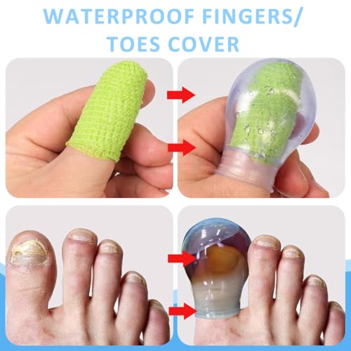 Image of HANNEA 4Pcs Finger Soaking Cups, Waterproof Finger Protector for Recovery and Treatment, Reusable Silicone Finger Cover for Soaking, Wound Care, and Nail Treatment, Szie S