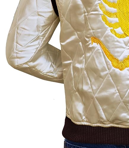 Mens Quilted Satin Ivory White Golden Embroidery Bomber Jacket3