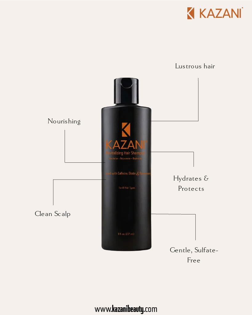 Kazani Revitalizing Hair Shampoo, 8 fl oz, Infused with Caffeine, Biotin & Rosemary