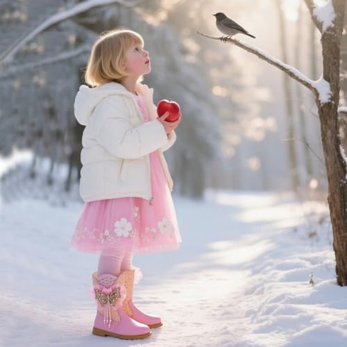 Girls Cowgirl Boots with the Pearls and Sparkle Rhinestone,Mid Calf Western Riding Cowboy Boots,Toddler Little Big Kid Sparkly Dress Up Shoes2