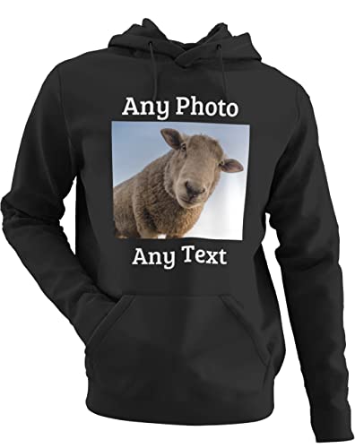 Yourdesign Personalised Photo Hoodie in Black - Sizes S - XXXL Upload photograph, logo or text