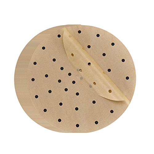 Air Fryer Parchment Paper For Baking Bamboo Steamer Liners 9 Inch 100Pcs Unbleached Circular Perforated Parchment Paper Non-Stick Steamer Mat For Baking/Steaming/Cooking With Silicone Paper #TOP7