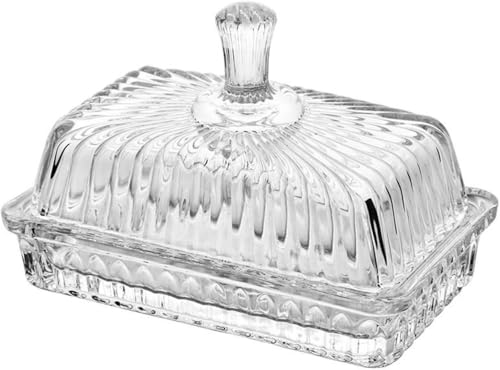 UPAUS Glass Butter Dish with Lid, 16cm Clear Classic Crystal Covered Butter Container for Countertop, Butter Keeper for Fridge, Butter Holder for Home Kitchen, Dishwasher Safe (Shape-1)