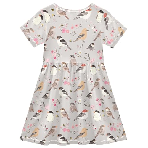 Cute House Sparrow Birds Girls Easter Dress Short Sleeve Mini Dress for Baby Girls' Birthday Gift 2T2