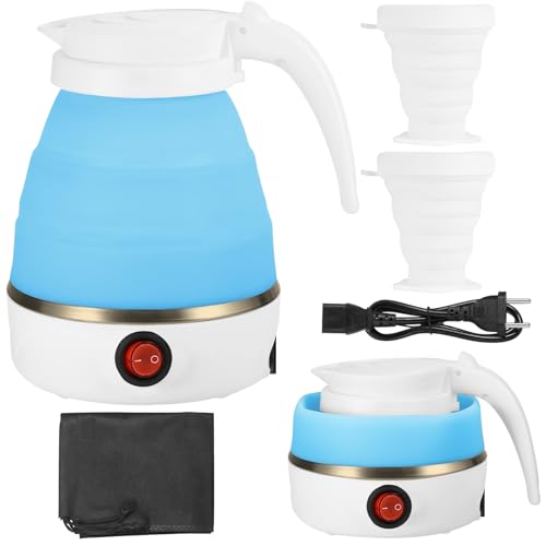 LIAVOP Tetera Electrica Plegable, Hervidor de Agua Portátil para Camping 600ML, mini Hervidor de Agua Portátil de Viaje para Cocina, Viajes, Camping, Actividades al Aire Libre, Blanco