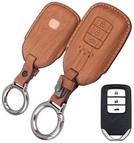 Image of Wooden PU Leather Key Cover Compatible with Honda BRV, WRV, CRV, Jazz, City 2 ButtonSmart Key Stylish & Durable Protection