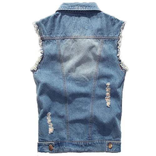 Saukiee Men's Casual Lapel Denim Vest Jacket Vintage Slim Fit Sleeveless Ripped Jeans Vests2