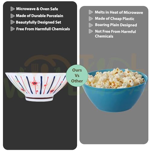 Image of Ramen Bowl 1100 ml Asian Japanese Soup Pho Set Large Noodle Bowl Microwave Safe Ramen Bowl Set (Set of 4)