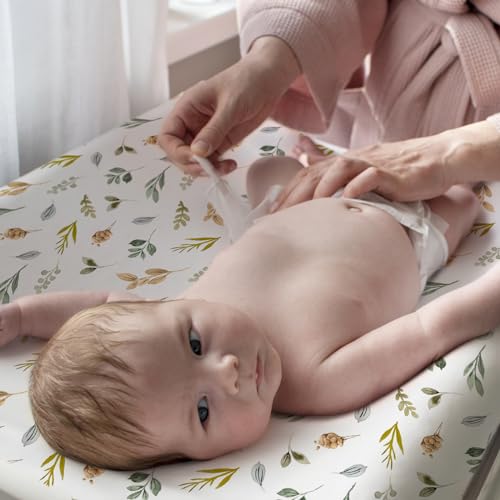 Image of BROLEX Changing Pad Covers for Baby: Boy Girls Ultra Stretchy Soft 2 Pack, Rose Foliage