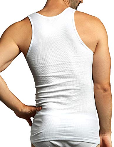 ToBeInStyle Men's Pack 100% Preshrunk Cotton Sleeveless Lightweight White Under Tanks4