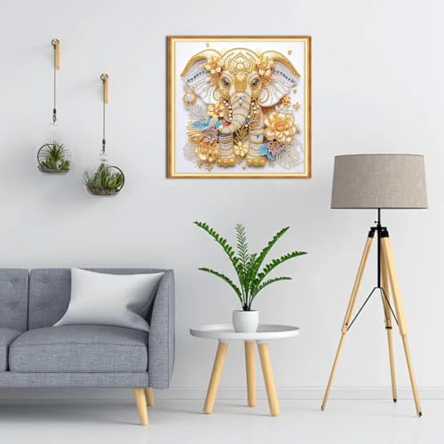 Image of Flavizo Diamond Painting Kit for Adults, DIY Craft with Drill Rhinestones Canvas, Creative Diamonds Artwork, Handmade Decoration Sparkling Home Wall Display (Yellow Elephant)