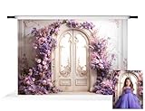 Kate Purple Painted Floral Door Backdrop for Photography Retro White Wall Background for Pregnant Photo Fabric Props (7x5ft)