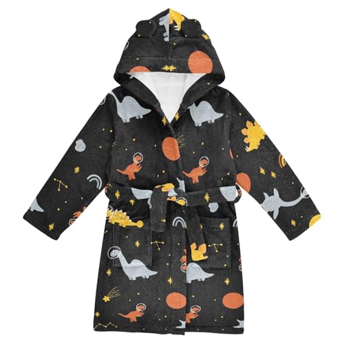 WIFIU Toddler Baby Hooded Bathrobe for Boys Girls Dino Space Rainbow Pattern Printed, Soft Plush Bath Towel Robe with 2 Pockets for 2-3 Years