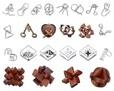 TAHAVICE 24 PCS Brain Teaser Puzzles Set, Wooden & Metal 3D Unlock Interlock Game, Kongming Luban Lock Wire Disentanglement IQ Puzzle, Logic Challenge Educational Gift for Adults Teens Kids