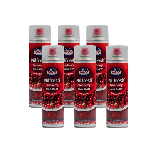 Nilco Nilfresh Cranberry Air Freshener 6-Pack – 500ml High-Discharge Odour Neutraliser Long-Lasting Waterless Spray for Home, Office & Industrial Use, Powerful Cranberry Scent
