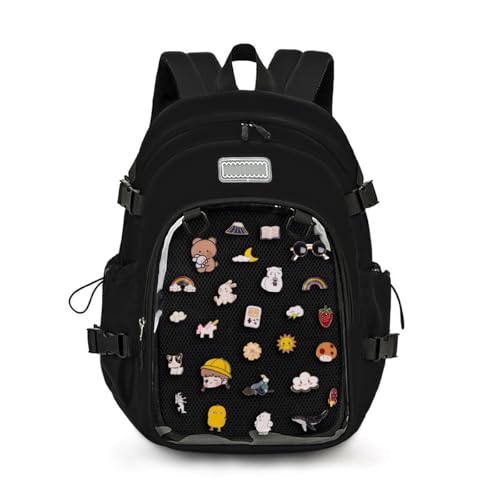 ZJYJING Mochila escolar Ita com inserção de pino para meninas, linda bolsa Ita para exibição de crachá de anime, Preto, 17.7'H X 11.8'L X 7.9'W, Mochila Ita