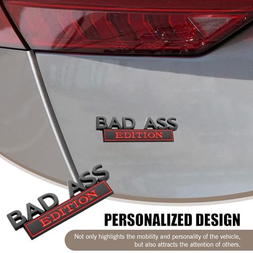 Image of Pack-1 Car 3.93 inch x 1.34 inch Fender Badge Sticker, Bad Ass Edition Alloy Anti-Rust Personalized Decoration, 3D Stereoscopic Tailgate Front Grille Hood Decal, Universal for Cars (Black & Red)