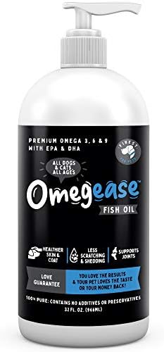 100% Pure, Natural Omega 3, 6 & 9 Fish Oil for Dogs and Cats. Supports Joints, Immune, Brain & Heart Health. Pet Food Supplement – EPA + DHA Fatty Acids for Skin & Coat.