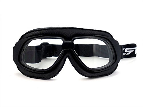 CRG Sports Vintage Aviator Pilot Style Motorcycle Cruiser Scooter Goggle T10 T10BCB Transparent lens, black frame, black padding