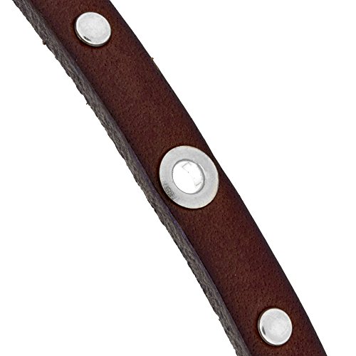 Sabrina Silver Quality Full Grain Brown Studded Leather Wrap Bracelet Stainless Steel Magnetic Clasp Italy 22.5 Inch #TOP2