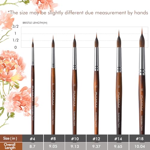Image of Watercolor Brushes Professional, Fuumuui 6Pcs Extended Needle Point Brushes Synthetic Extra Long Pinhead Brush with Sable Body for Fine Detailing - Watercolor Acrylic Gouache Inks Painting