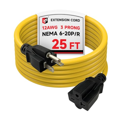 EP 25 Ft 12/3 SJTW Outdoor Extension Cord NEMA 6-20 P/R 20A 250V Yellow