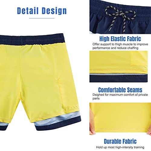 Cozople Mens Swim Trunks With Compression Liner 7 Inch Inseam Quick Dry Bathing Suit Swimwear Stretchy Boxer Lined No Chafe Swimming Beach Board Shorts For Casual Swimwear With Pockets #TOP3