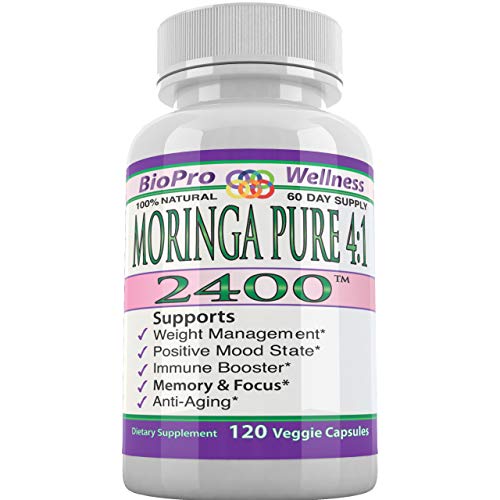 Moringa Oleifera 4:1 Extract Supplement: Supports Focus Brain Mood Energy Memory Natural Lactation Boost 2400mg Whole Green SuperFood, Immune Boost Anti Aging Diet Miracle Tree Leaf Powder Pills 120ct