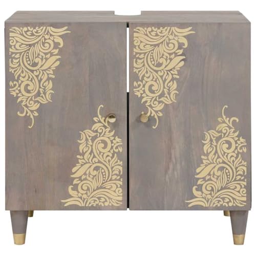 Armario para lavabo de madera maciza de mango con botones de latón 5