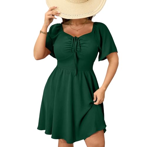 RWJ Women Plus Size Summer Dress Short Sleeve Tie Front Sweetheart Neckline Wrap A-Line Casual Mini Wedding Guest Dresses 2025 Green