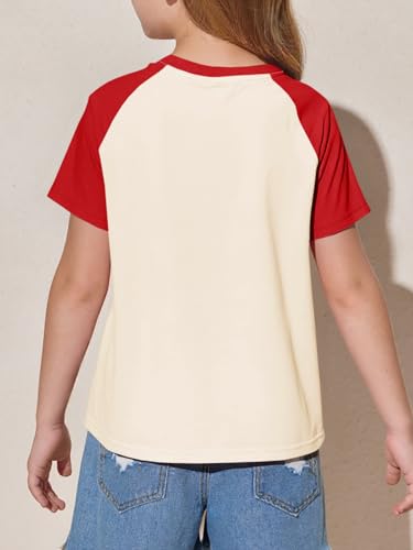 Image of Imily Bela Kids Girls T Shirts Casual Raglan Short Sleeve Crewneck Color Block Summer Tees 5-14 Years