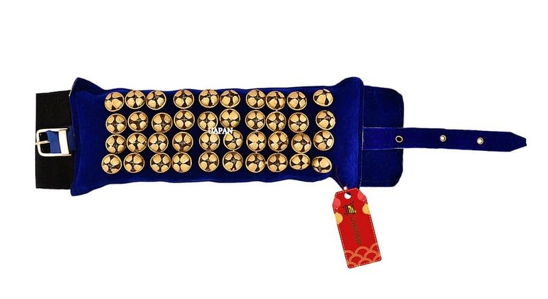 Image of UAPAN 4 line Ankle Bells velvet with velcro Pad for Classical Bharatanatyam Kathak Dance with Adjustable Strap (Blue, belt)