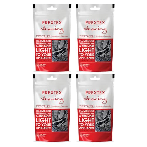 Image of Prextex Descale Compatible For All Washing Machine Front Load and Top Load, Cleaning Powder, Descaling Powder, Remove Odours and Buildup, Drum Cleaner 100 gram(100 g (Pack of 4))