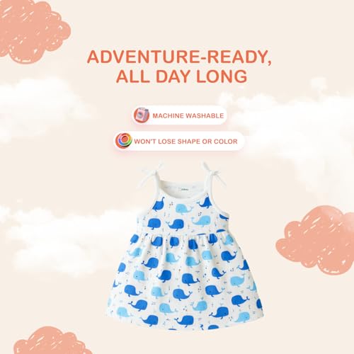 Image of Kidbea Cotton Baby Dress for Girls | Soft Sleeveless Summer Dress for Girl | Cute Printed Newborn Baby Muslin Frocks with Tie-Up Closure