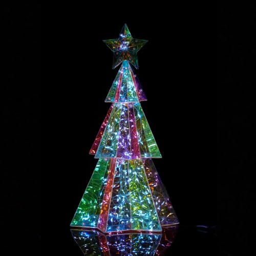 ID FOR YOU Sapin de Noël Lumineux LED Hologram 37 cm - Arbre Moderne pour Intérieur et Ext - Décoration de Noël Innovante - BSDC218-37CM