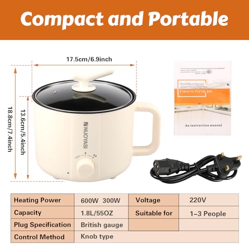 Electric Hot Pot UK 220 V 1.8 L Round Mini Electric Pot Portable Mini Stock Pot with Overheat Boil Dry Protection Nonstick Noodles Cooker 2 Mode for Noodles Porridge Ramen Steak ... - Image 3