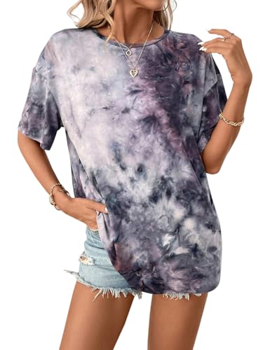 Image of Remidoo Women's Casual Oversized T Shirt Short Sleeve Graphic Tee Letter Tie Dye Shirts