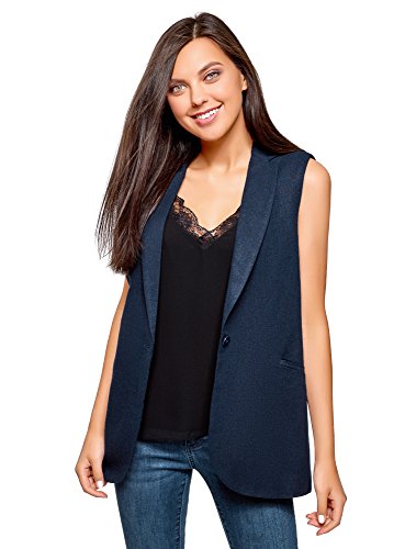 oodji Collection Mujer Chaleco Recto de Lino, Azul, ES 38 / S