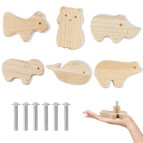 Cragmut 6 Piezas Tiradores Infantiles, Pomos Infantiles con Forma de Animal Pomos y Tiradores Infantiles con Tornillos para Cajones, Armarios, Cómodas en la Habitación de los Niños
