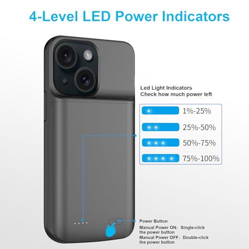 Batterie externe coque iPhone 15 noir étui de protection rechargeable - 7