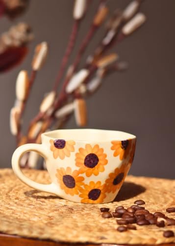 Image of WEAVING HOMES Surajmukhi Ceramic Mug for Office, Stylish Tea Cups for Woman, Modern Coffee Mug for Travel (220ml)