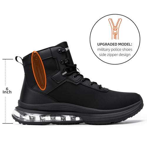 Image of Military Tactical Boots Men Wide Waterproof 6 Inches | Non Slip Side-Zip Combat Hiking Work Boots Lightweight Durable